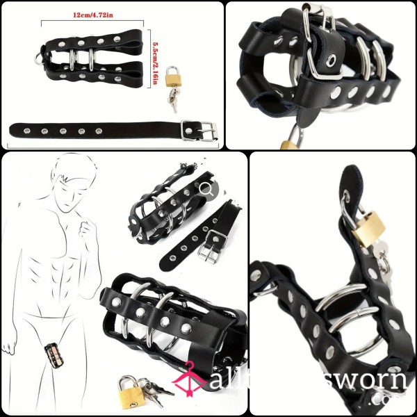 Male Chastity Cage, Faux Leather 12x5.5 Cm