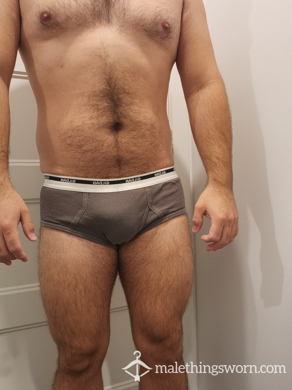 Tasty Canadian-Hispanic Man Briefs Dark Gray, Light Gray And Black Used