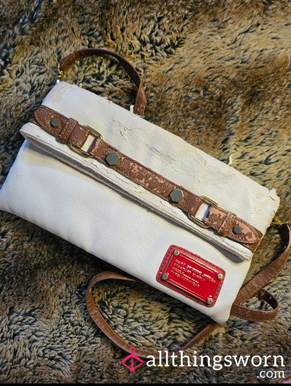 Marc Jacob's Designer Bag Super Old Ripped Up Hand Bag Shoulder Bag White Purse Leather