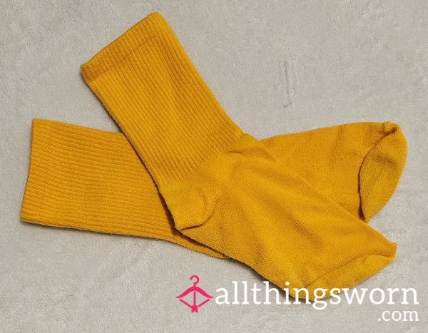 Marigold-yellow Cotton Crew Socks