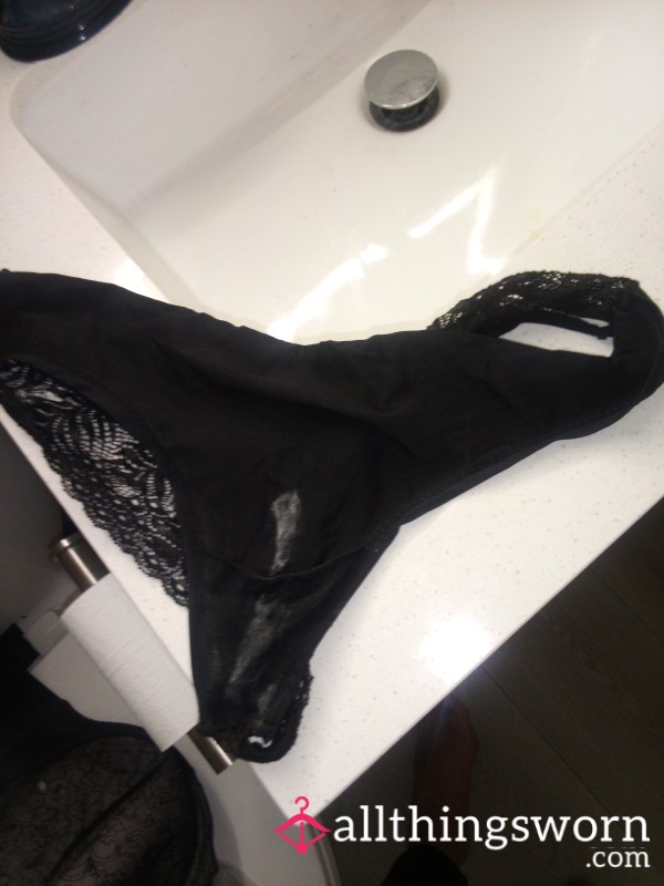 Marked Black Lace Thongs