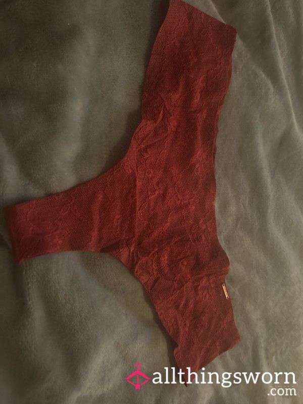 Maroon Lace And No Show Thong