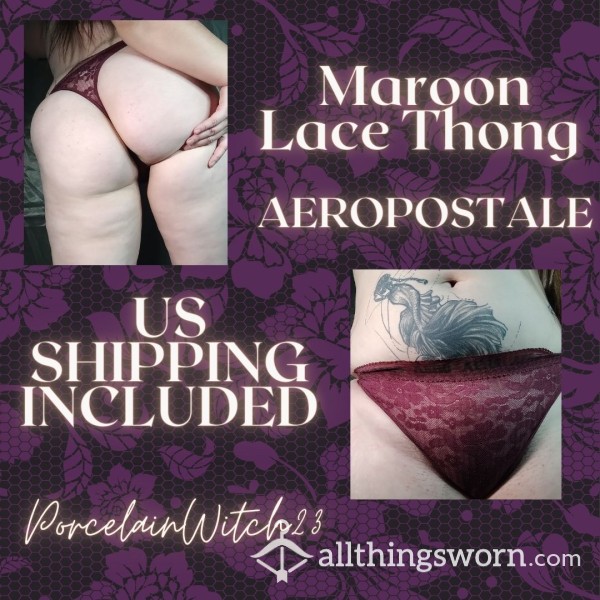 Maroon Lace Thong