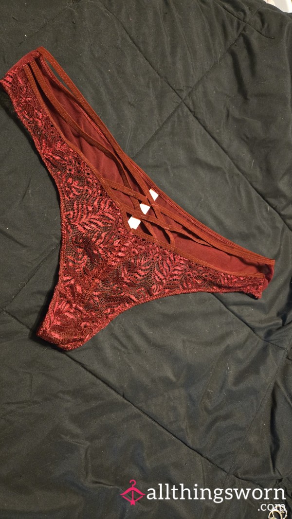 Maroon Lace Thong