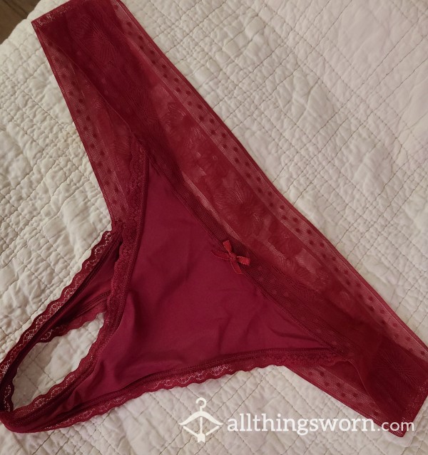 Maroon Satin Lace Thong