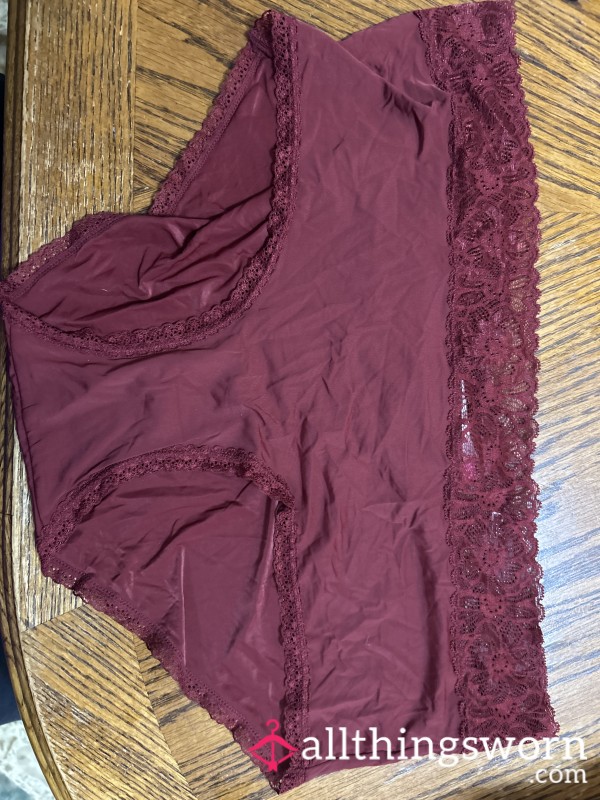 Maroon, Silking Lace Full Back Panties