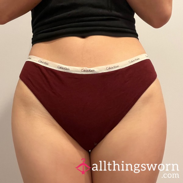 Maroon Thong Calvin Klein Ck Logo White Panty