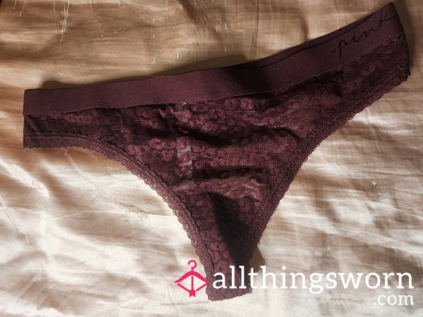 Maroon VS Cheetah Lace Thong