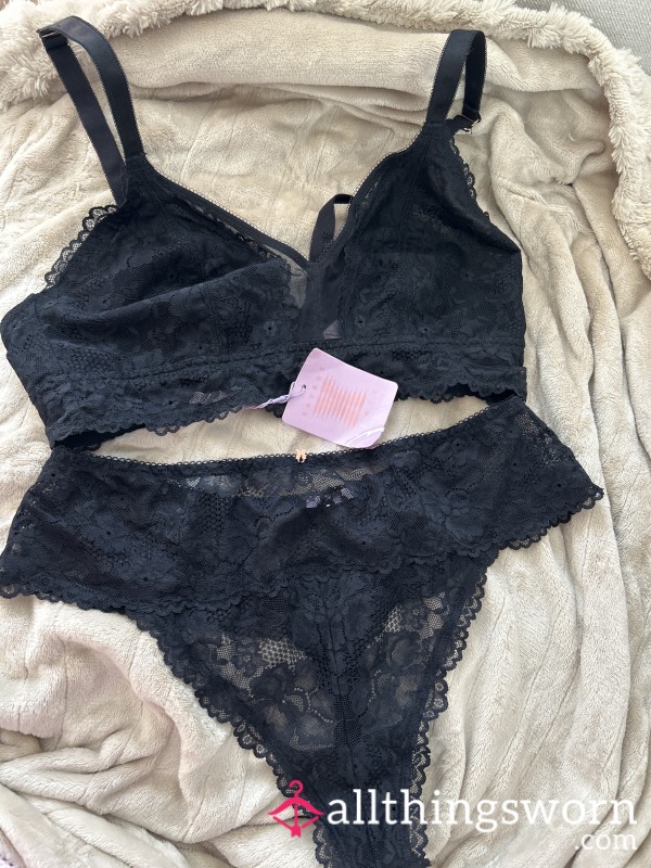 MATCHING SAVAGE BLACK LACE BRALETTE AND THONG COMBO