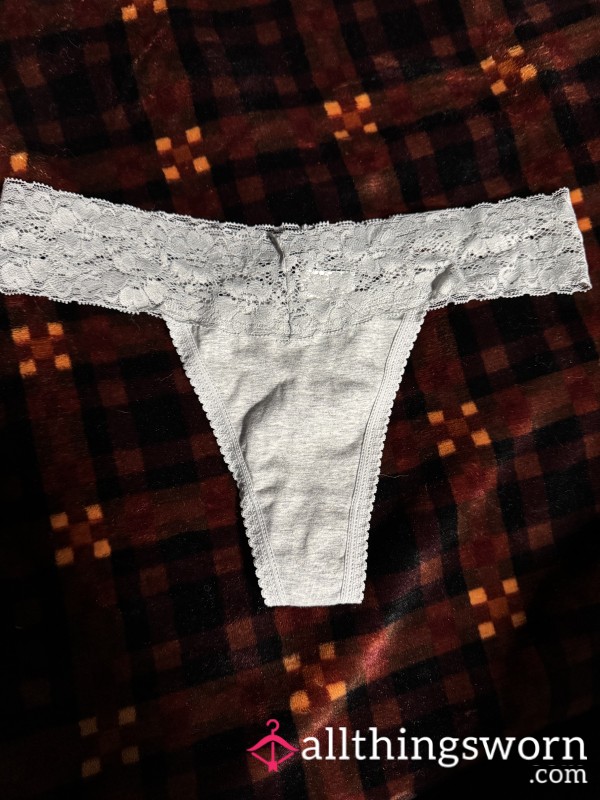 Medium Cotton And Lace Gray Thong