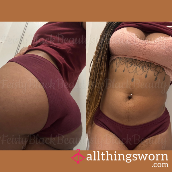 Medium Maroon Cotton Bikini Panties (Ebony, Hairy Panties, Musty, Hairy, Bush, Strong Scent, Sweat, Custom, Used, Add Ons)