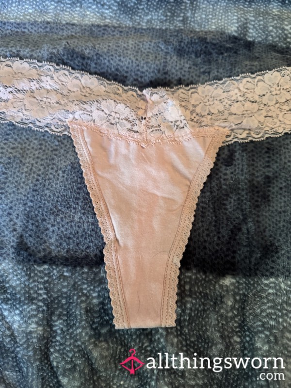 **sold** Medium Pink Cotton And Lace Thong