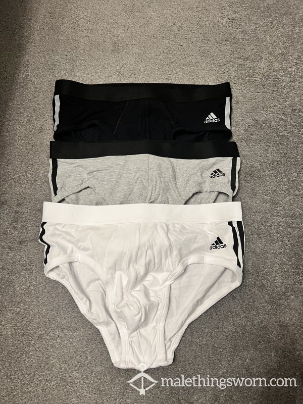 Mens Adidas 3 Strip Briefs Black, Grey & White Size Medium