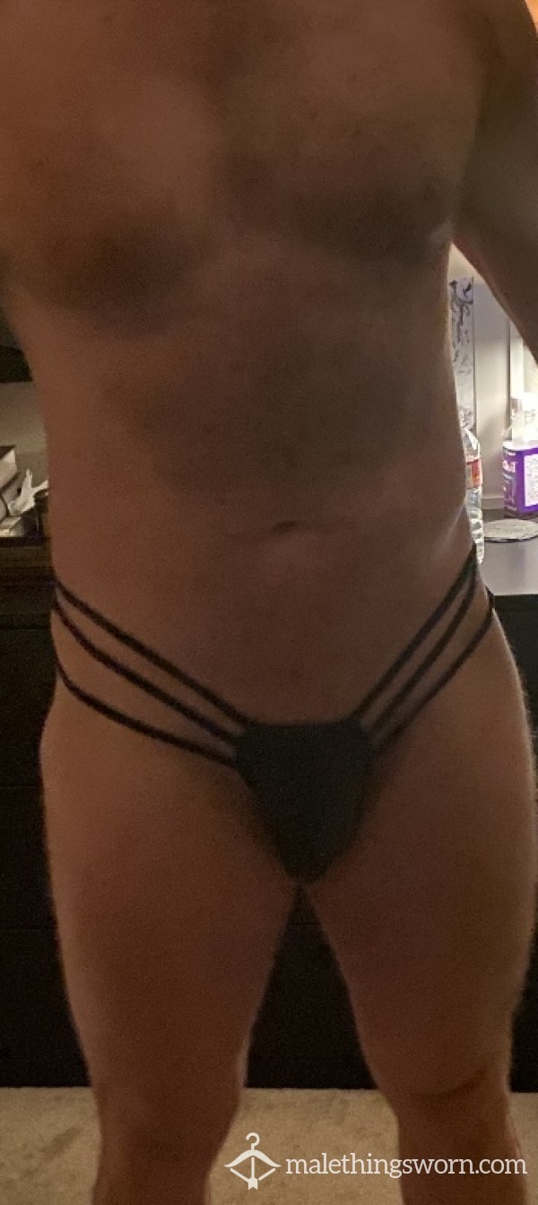 Mens Black Strappy Thong