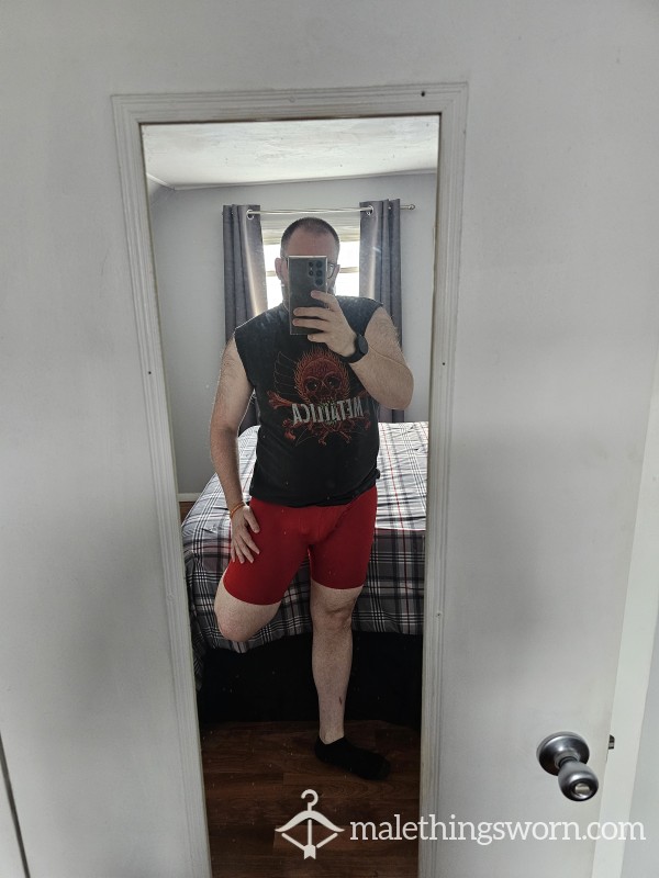 Men's Boxer Briefs, Worn Tight, Sweaty, And Red