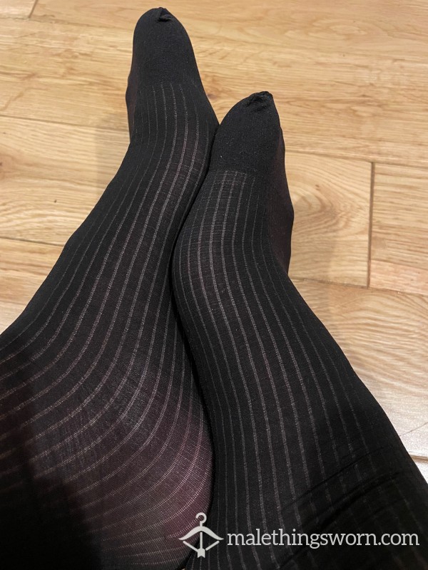 Men's Sheer Black Ribbed Office Dress Socks, Do You Want To Sniff?