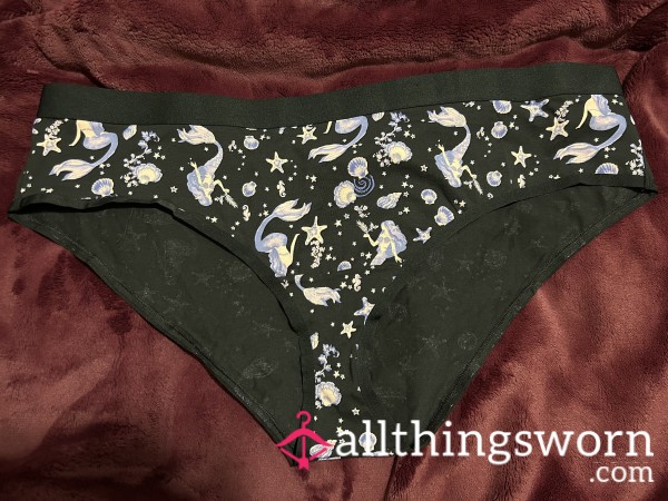 ~MERMAID & SHELLS PRINT BLACK COTTON CHEEKY PANTY~