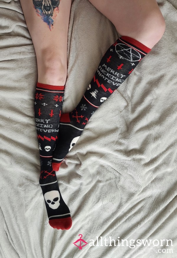 Merry F**king Whatever Knee-High Punk Christmas Socks