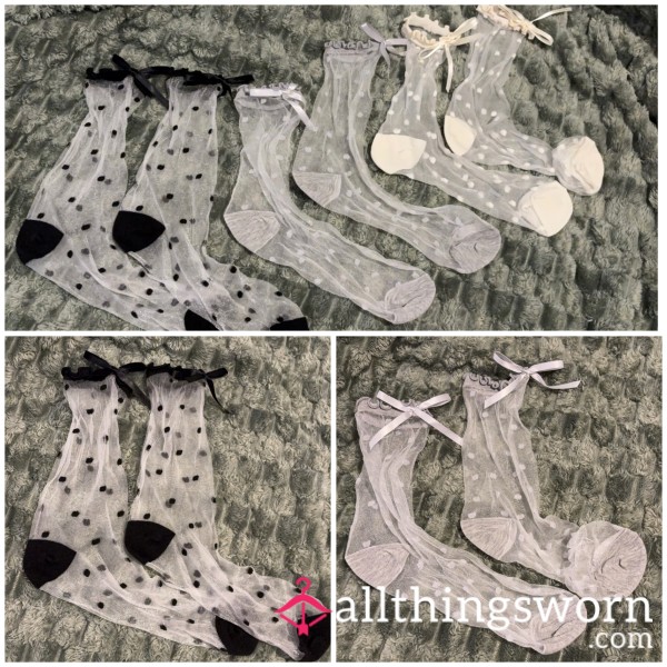 Mesh Polkadot Ribbon Socks