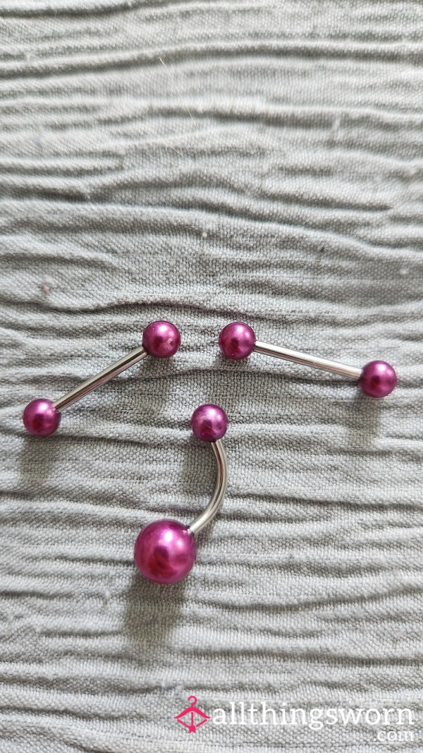 🍇 Metallic Purple Barbell Nipple Rings And Belly Bu*ton Ring Set 🍇