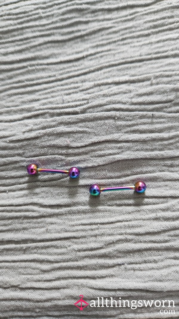 🌌 Metallic Rainbow Barbell Nipple Rings 🌌