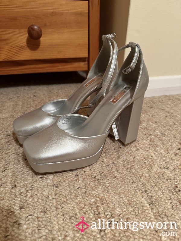 Metallic Silver Heels