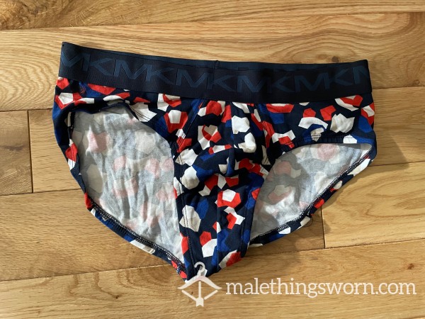 SOLD - Michael Kors Lo Rise Navy Blue Geometric Design Funky Briefs (M) Ready To Be Customised For You!