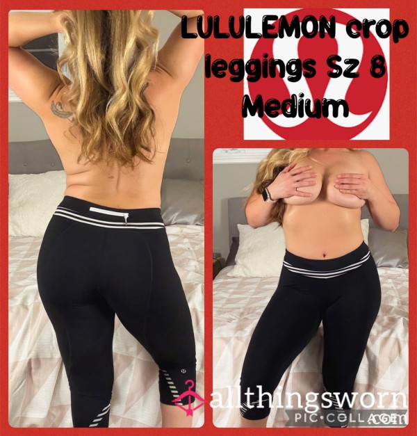 MILF Worn LULULEMON Crop Leggings Black Lower Rise Size 8 Medium