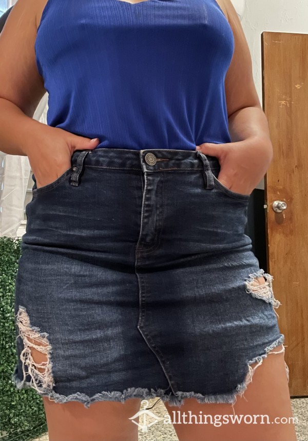 Mini Denim Ripped Skirt