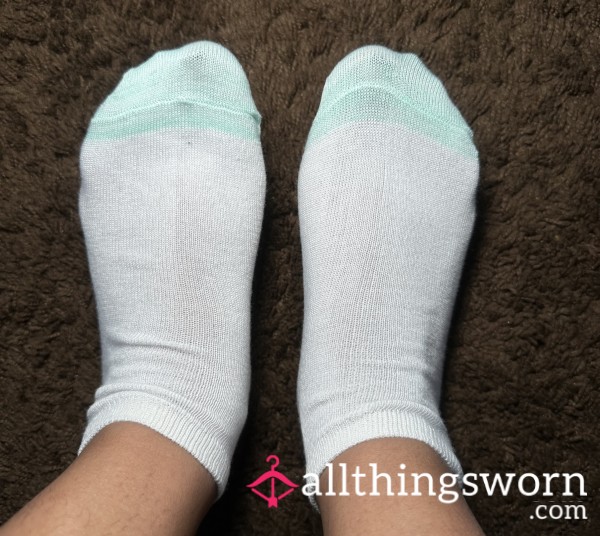 Mint And White Ankle Socks