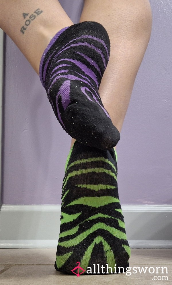 Mismatched Zebra Ankle Socks