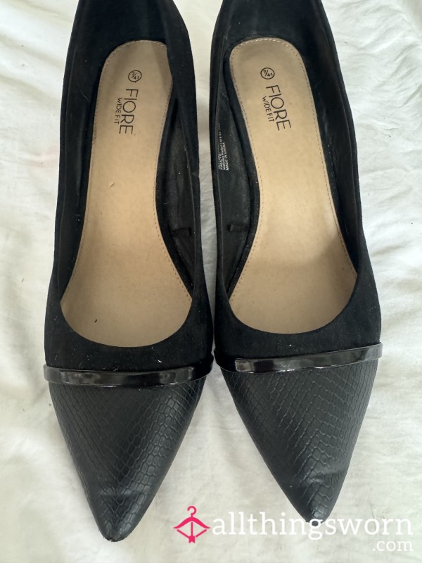 Mistresses Black Pointed Kitten Heel Shoes. Well Work, Heels Very Worn By Genuine Pro Domme.