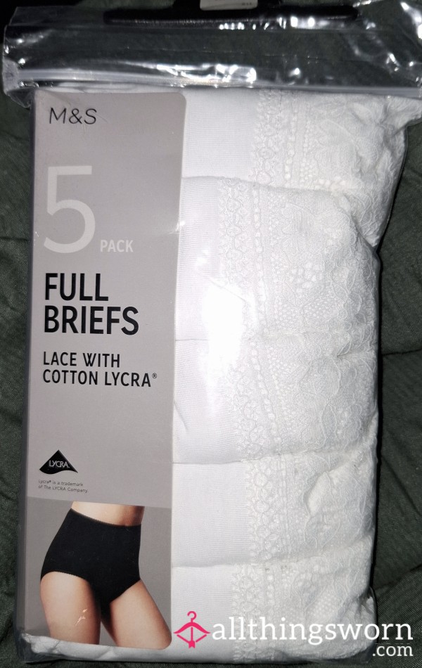 M&S Full White Brief Panties Worn To Your Specs