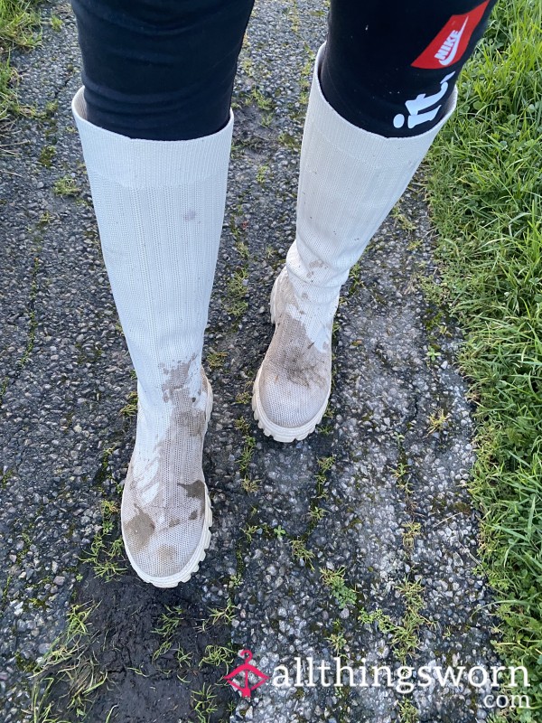 Muddy Knee High Sock Boots 😈