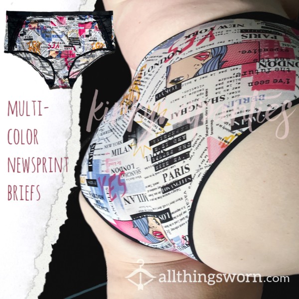 Multicolor Newsprint Briefs - Includes 48-hour Wear & U.S. Shipping