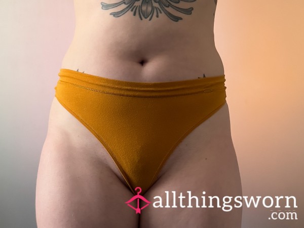 Mustard Yellow High Waisted Cotton Thong - Gym Wear