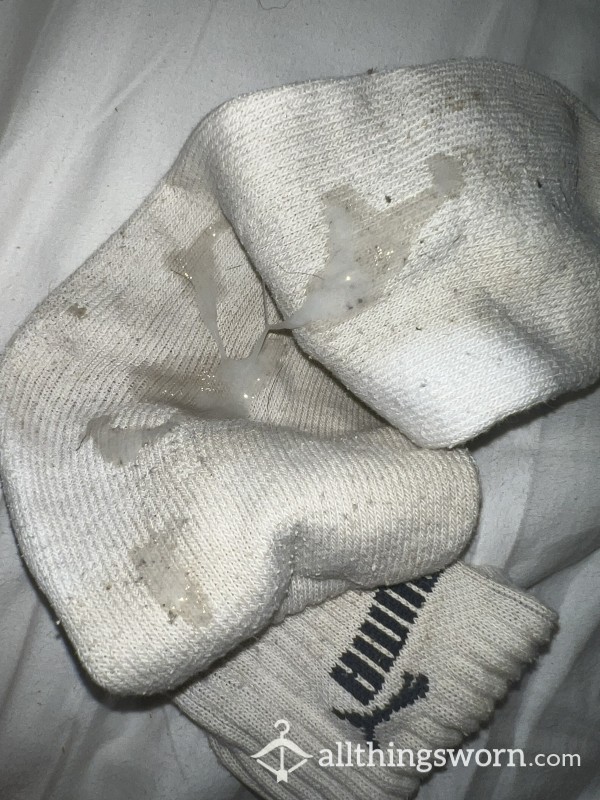 My Boyfriends Dirty Work C*m Sock After I Wanked Off His Hard C*ck 🥵💦🍆