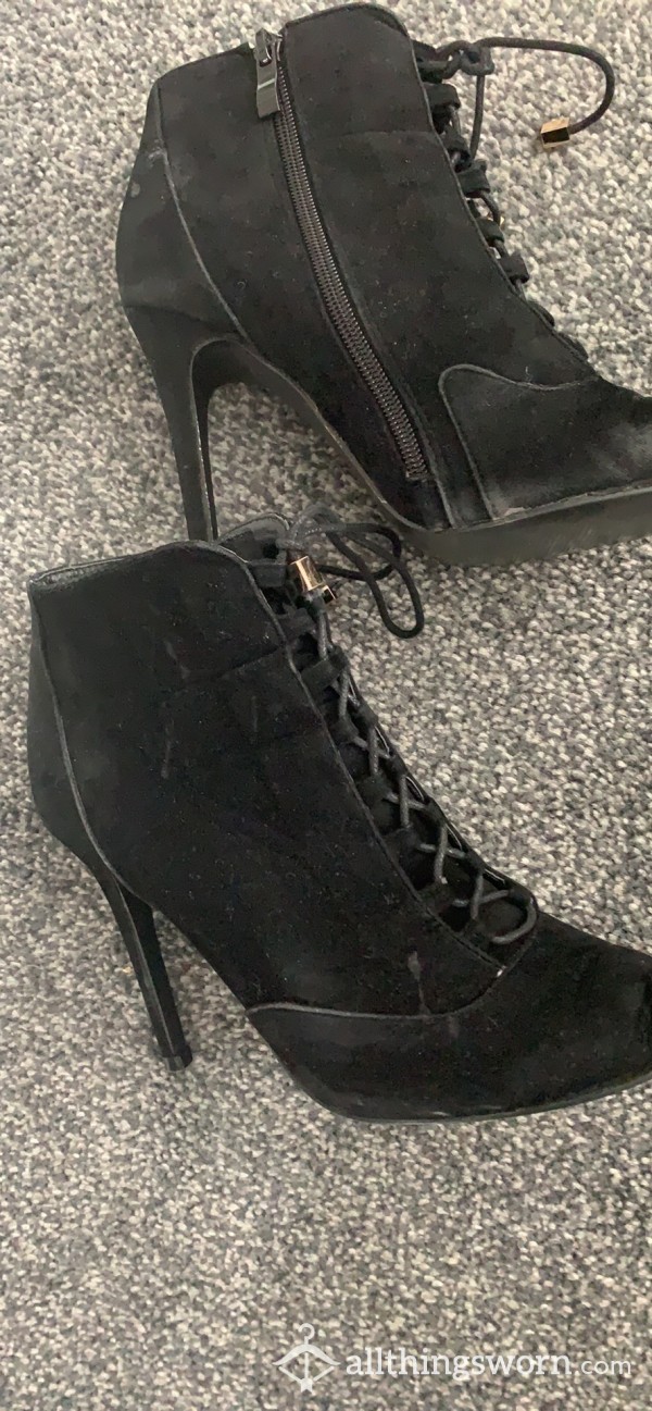 My C*m Dripped Worn Black Suede High Heel Boots