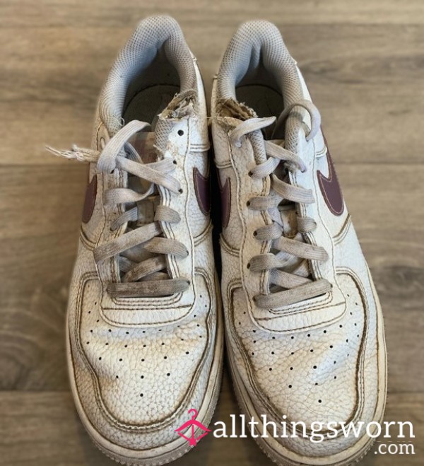 My Extremely Well Worn Ruined Rose Pink AIR FORCE Trainers For You Foot Fetish Slaves,