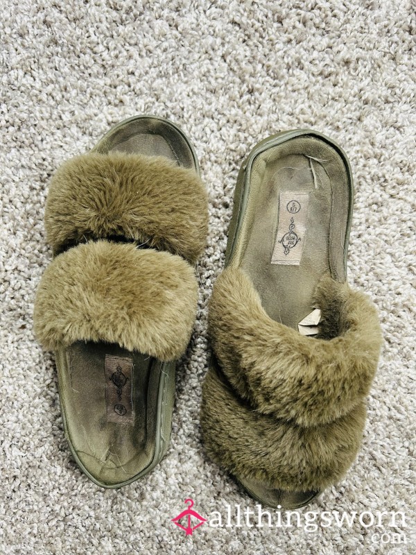 My Fav Fuzzy Green Slippers