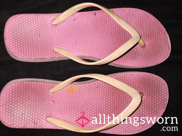 My Favorite Pink Flip Flops! Toe Marks And Dirty, Worn Daily And Loved!