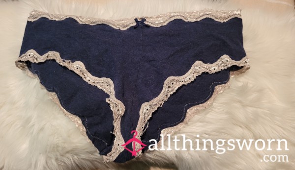 My Favorite* XL Cotton Blue And White Lace Cheeky Panties