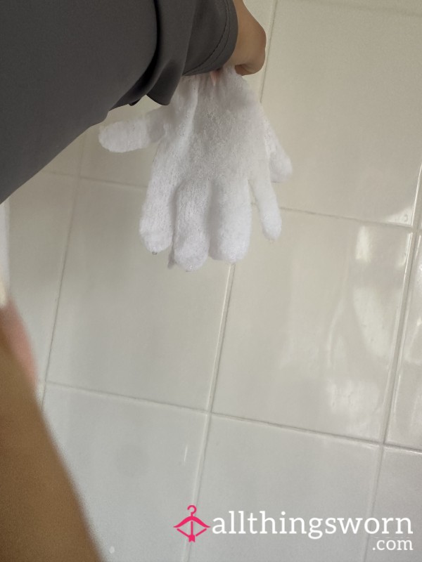 My Soaked, Well-Used Shower Gloves – Intimately Worn & Ready For You