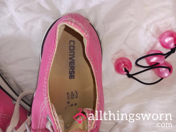 SOLD TY @Coop! My Stinky Pink Converse Sneakers (Insoles Are Moist From Sweat) Worn By Tgirl Dani Tempest