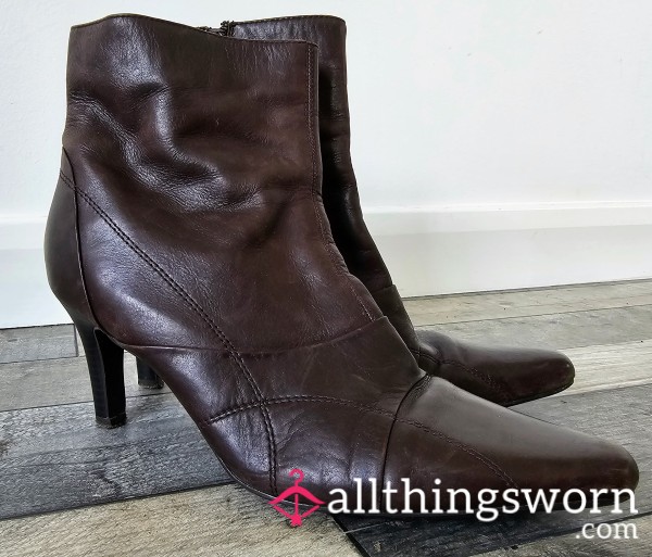 My Well Worn S**y Leather Brown Boots For You Foot Fetish Slaves, Lovely Amount Of Wear And Smell