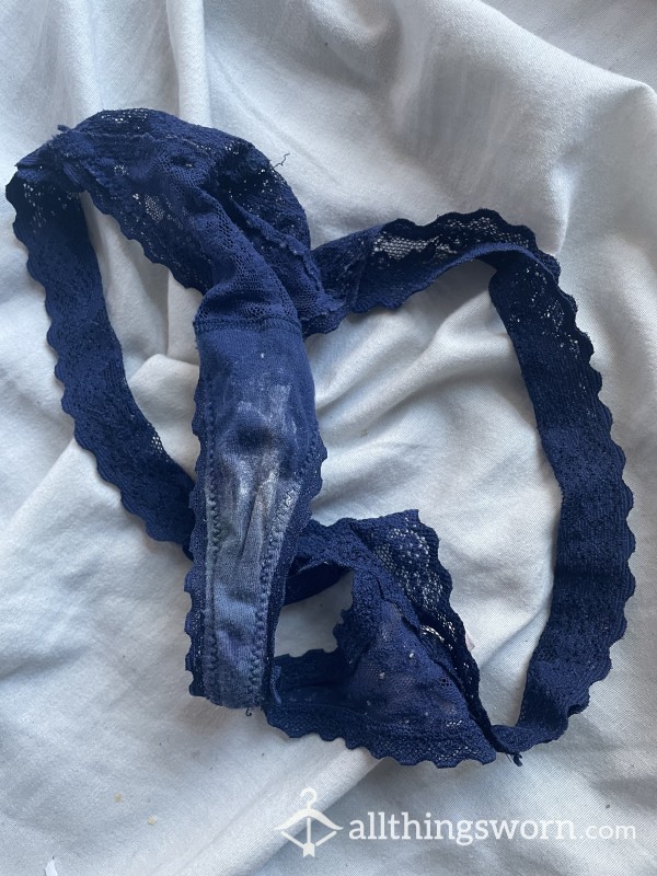 NAVY BLUE LACE THONG 48 HOUR WEAR