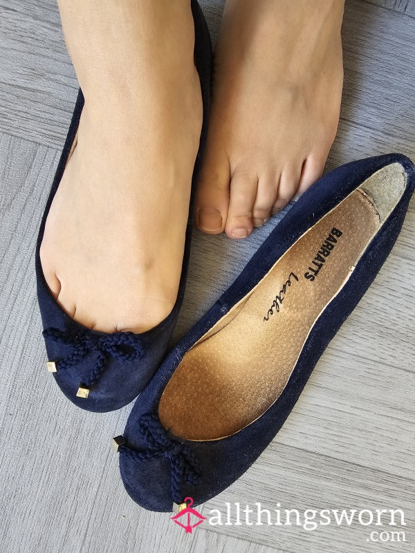 Navy Blue Suede UK Size 3 Well Worn Flats