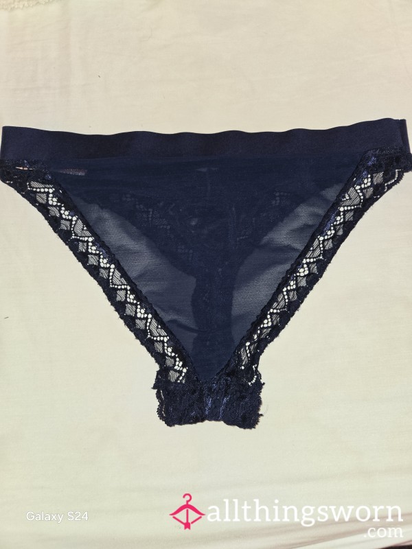 Navy Blue Thong Nylon Mesh Lace Size Large