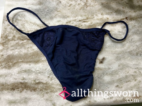 Navy Blue With Lace Thong