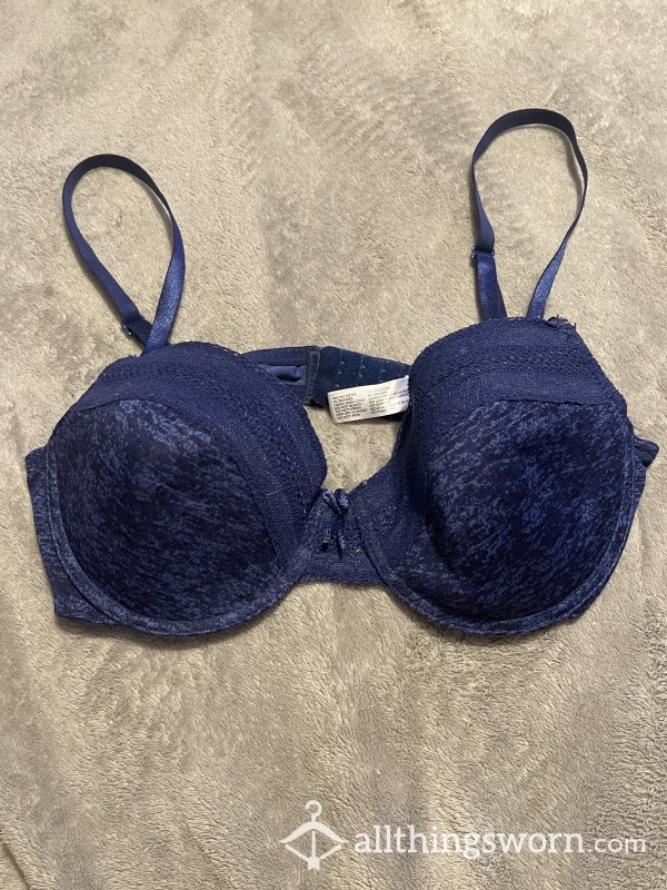 Navy Cotton & Lace Bra